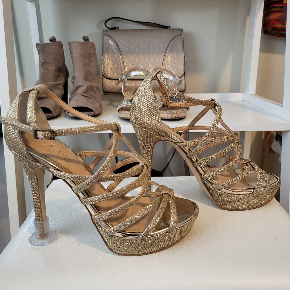 Jewel Badgley Mischka Gold Strappy Heels